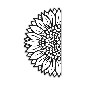 Half Sunflower Black & White  Precision Cut Decal