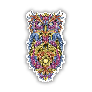 Colorful Psychedelic Owl Tribal Feathers  Precision Cut Decal