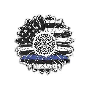 Sunflowers USA Flag Blue Thin Line  Precision Cut Decal 