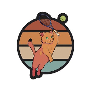 Cat Playing Tennis   Precision Cut Decal