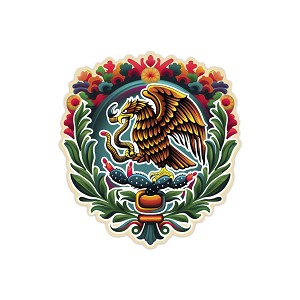 Mexican Pride Eagle Shield Flower    Precision Cut Decal