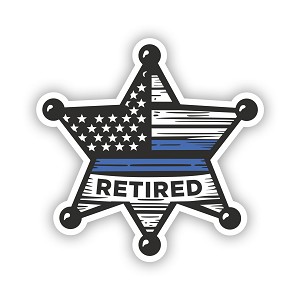 Retired Officer Thin Blue Line Sheriff Badge   Precision Cut Decal
