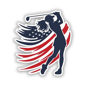 USA Flag Themed Woman Golfer Silhouette   Precision Cut Decal