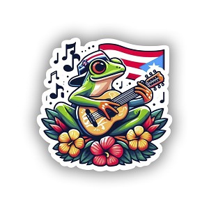  Puerto Rican Coquí Frog playing guitar Sticker (Peel' N Stick)