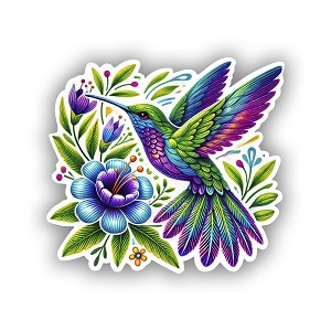 Colorful Hummingbird Hovering Near Flower Precision Cut Decal