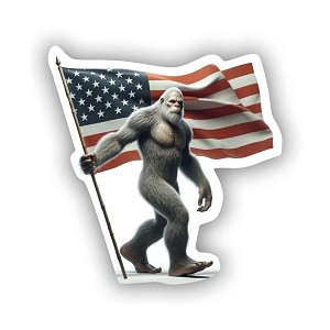 Patriotic Bigfoot with USA Flag  Sticker (Peel' N Stick)