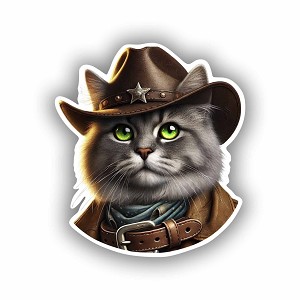 Gray Cowboy Cat with Green Eyes and Leather Belt  Precision Cut Decal