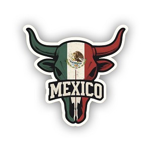 11000-VLD133 Bull Skull Sticker with Mexican Flag.  Precision Cut Decal