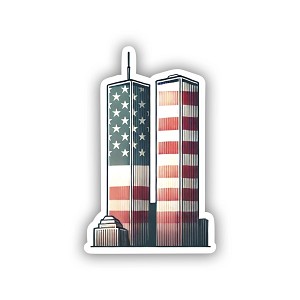 Twin Towers USA Flag  Sticker (Peel N' Stick)
