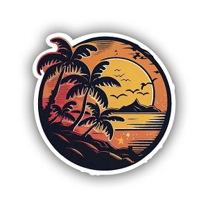 Tropical Sun Palm Trees  Precision Cut Decal