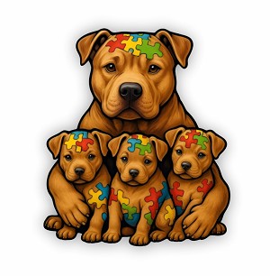 Autism Awareness Pitbull Family Precision Cut  Decal