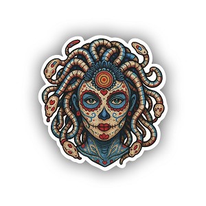 Medusa Sugar Skull Colorful  Precision Cut Decal 