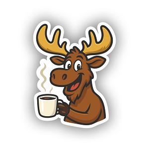 Cartoon Moose Holding Coffee Cup  Precision Cut Decal
