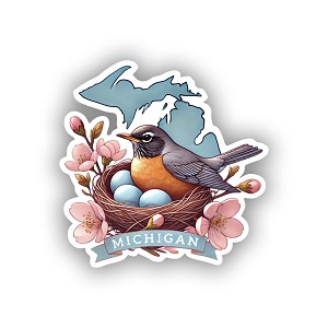 Robin in Nest with Blue Eggs Michigan Precision Cut Decal