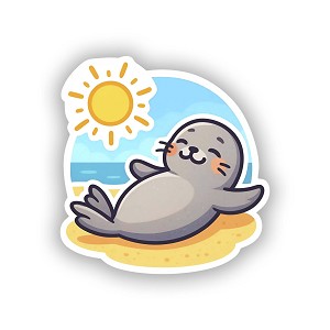 Cartoon Seal Sunbathing Precision Cut Decal