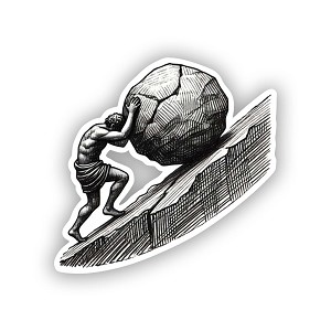 Waterproof Pencil-Drawn Sisyphus Struggle Precision Cut Decal