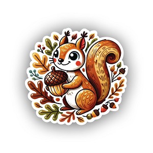 Playful Squirrel Holding Acorn Precision Cut Decal
