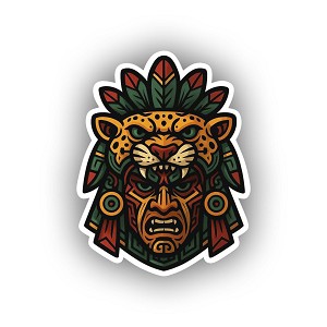Aztec Jaguar Warrior Mask Emblem  Precision Cut Decal