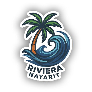 Riviera Nayarit, Mexico Palm Tree Wave Precision Cut Decal 