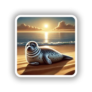 Serene Seal Resting on Beach at Sunset  Presicion Cut Decal