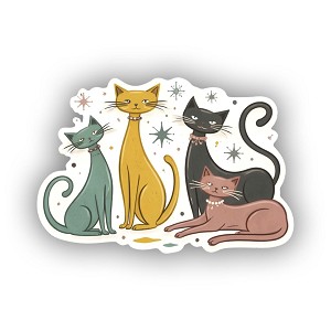 Playful Mid-Century Modern Cats Precision Cut Decal
