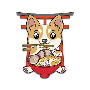 Corgi Dog Eating Bowl of Ramen Pho Noodles Soup Precision Cut Decal