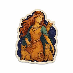 Norse Goddess Freya with Cats  Precision Cut Decal