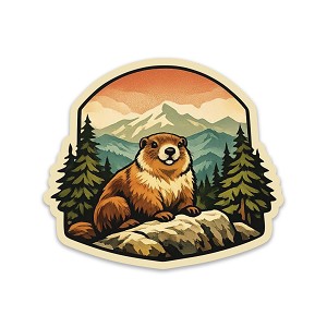 Nature Badge Marmot Mountain Layered Landscape Precision Cut Decal