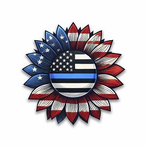 Patriotic Sunflower USA Flag Symbol Precision Cut Decal