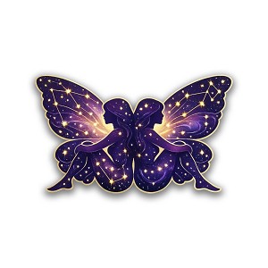 Twins Silhouette Butterfly Wings Cosmic Stars Astrology Precision Cut Decal