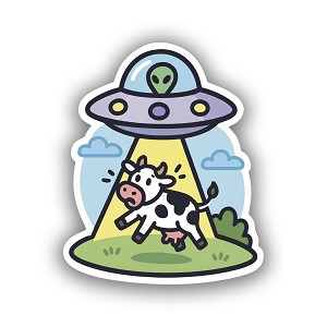 Cartoon UFO Cow Abduction Alien Humor Precision Cut Decal