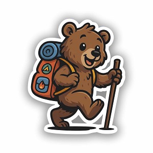 Cartoon Bear Hiking  Precision Cut Decal