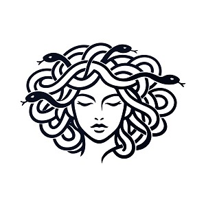 Medusa Sticker Line Art Serpent Flowing Hair Precision Cut Decal
