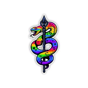A Bold Snake LGBT Coiled Around a Staff with Rainbow-Colored Scales Precision Cut Decal