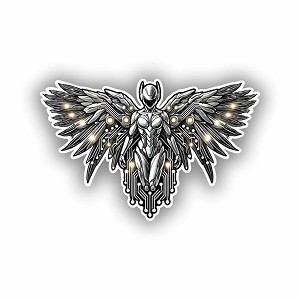 Futuristic Angel with Metallic Wings and Glowing Circuitry Design  Precision Cut Decal