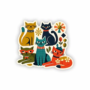 Colorful Mid-Century Modern Cool Cats  Precision Cut Decal