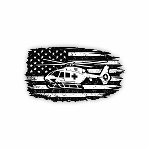 Weathered Black American Flag with White Medical Helicopter Tactical EMS  Precision Cut Decal