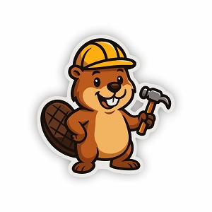 Cartoon Construction Beaver   Precision Cut Decal