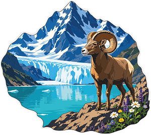 Glacier Mountain Lake Bighorn Sheep  Precision Cut Decal