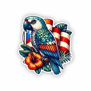 Puerto Rican Parrot with Flag   Precision Cut Decal