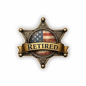 Vintage Sheriff Badge Sticker with Retired Banner  Precision Cut Decal