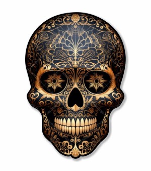 Golden Skull " Day of the Dead  " Dia de los Muertos ""Precision Cut Decal