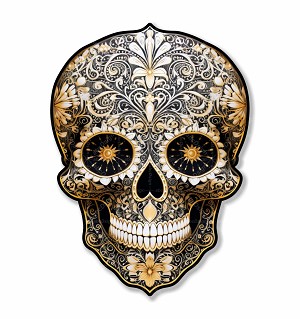 Golden Skull " Day of the Dead  " Dia de los Muertos ""Precision Cut Decal