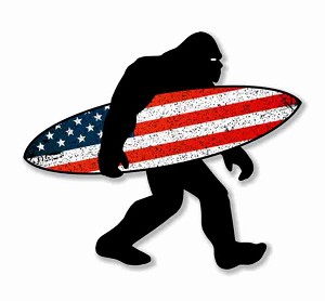 Bigfoot Surf USA Flag  Sasquatch   Precision Cut Decal