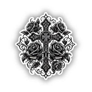 Black Roses with Gothic Cross Sticker (Peel N'Stick)