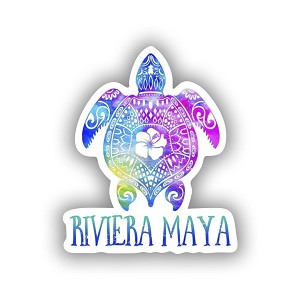 Riviera Maya Mexico Sea Turtle Batik Style Sticker (Peel N'Stick)