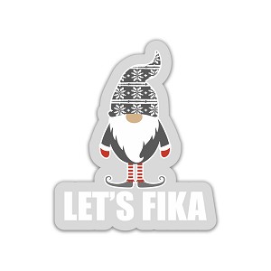 Let's Fika, Scandinavian Tomte Gnome Swedish Coffee  Sticker (Peel N'Stick)