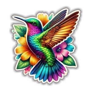 Detailed Multicolored Hummingbird  Sticker (Peel N' stick)
