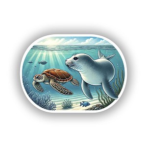 Monk Seal and Sea Turtle  Sticker (Peel N' Stick)