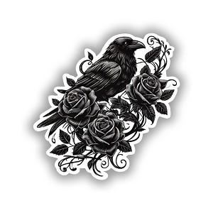 Black Roses with Gothic Raven  Sticker (Peel N' Stick)